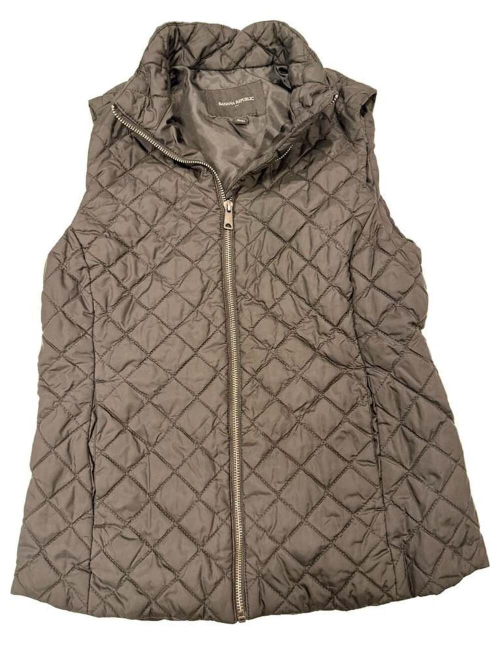 Banana Republic Quilted Puffer Vest Size XS Black Full Zip Mock Neck